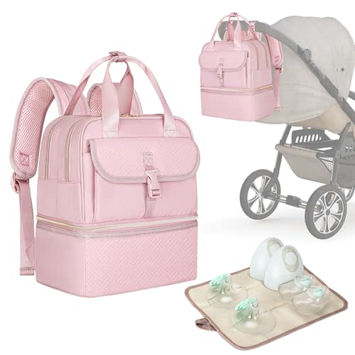 Fasrom Wearable Breast Pump Bag with Cooler Compartment, Compatible with Momcozy, Medela and Elvie Hands Free Pumps, Pumping Travel Bag with Waterproof Mat, Pink (Bag Only)