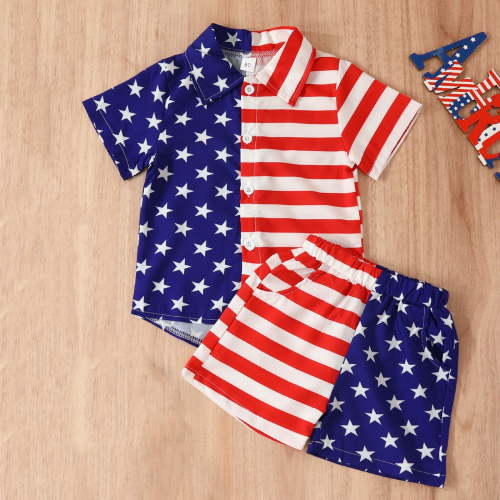 Giligiliso Clearance Toddler Swimsuits 4th of July Little Baby Boys Fashion Independence Day Cute Short Sleeve Stripe Print Casual Shorts Suit