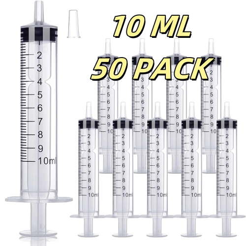 50 Pack 10ml/cc Plastic Syringe Small Syringe with Tip Cap & Individually Wrapped, for Oral,Scientific Labs, Measuring, Watering,refilling, Pets, Medical Student, Oil or Glue Applicator