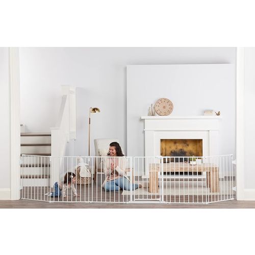Regalo Safety 192" Super Wide Baby Gate & Play Yard, 2-in-1 Convertible Extra Wide Safety Barrier, Hardware Mounted for Toddlers & Pets, Tested & Safe for 30 Years, American Designed & Owned, White
