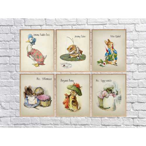 Peter Rabbit Nursery Art Print, Beatrix Potter Print, Boho Nursery Print, Childrens Books, Discounted Set of 6, Kids Room Decor st6 #ana325