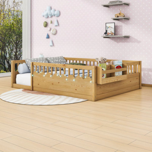 Harriet Bee Montessori Floor Bed With Light And Storage Shelf | Wayfair