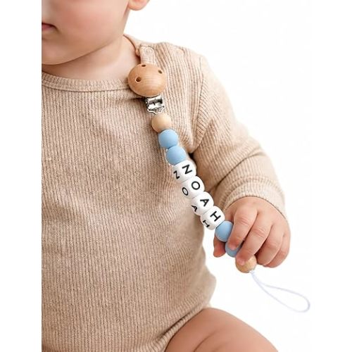Personalized Pacifier Clip with Name, Customized Pacifier Clip Monogram Silicone Chain for Baby Girl Boys