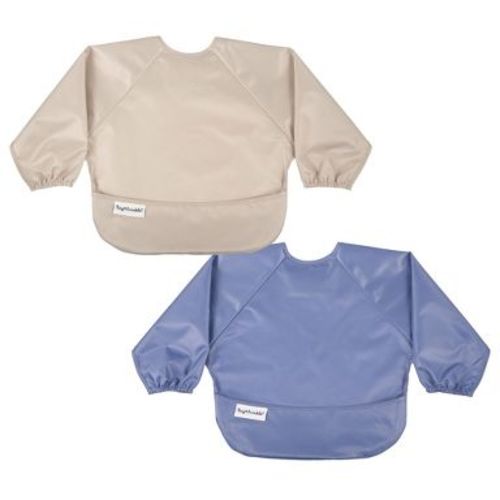 Tiny Twinkle Mess-Proof/Waterproof 2-Pack Long-Sleeve Baby Bib, Machine Washable Smock for Eating (Periwinkle Putty, Large 2-4 Years)