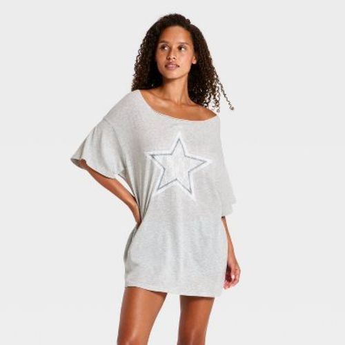 Women's Off The Shoulder Oversized T-Shirt Sleep Dress - Wild Fable™ Heather Gray L