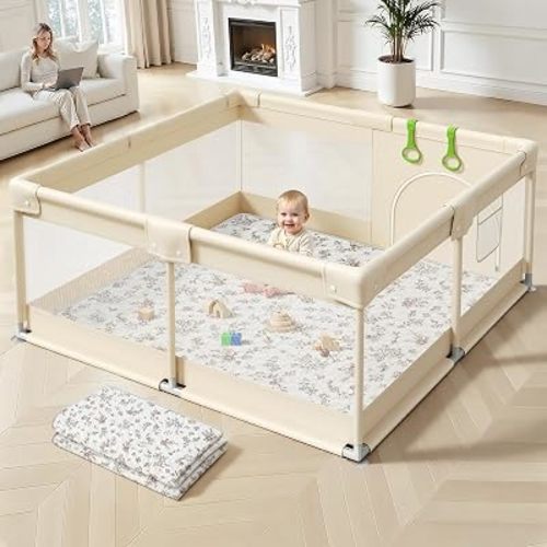 Uanlauo Baby Playpen with Mat, 47×47in Playpen for Babies and Toddlers