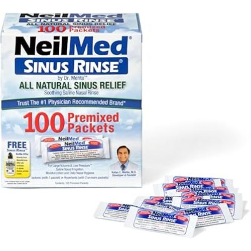 NeilMed Sinus Rinse All Natural Relief Premixed Refill Packets 100 Count (Pack of 1)