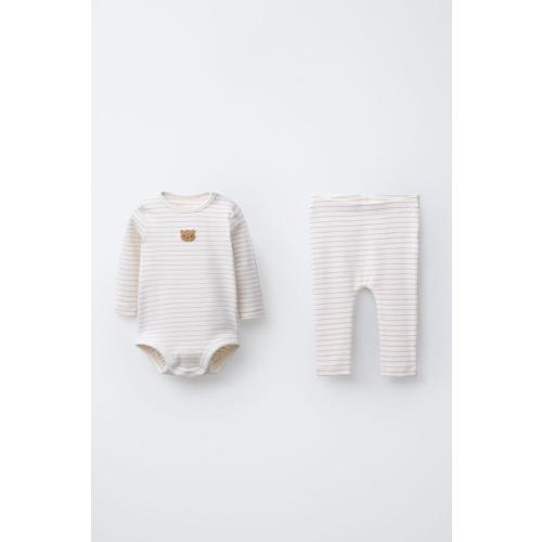 BEAR PATCH AND STRIPED BODYSUIT AND LEGGINGS SET - Mink | ZARA United States
