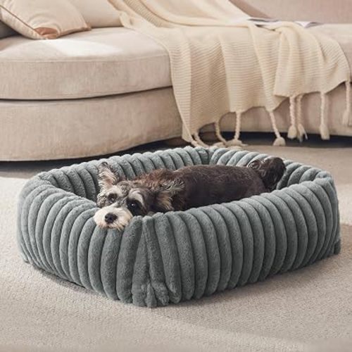 Dog Bed for Small Medium Dog, Washable Orthopedic Pet Bed with Removable Cover, Rectangle Soft Calming Sleeping Puppy Bed Durable Pet Cuddler with Anti-Slip Bottom, Grey, M (25"x21"x7")