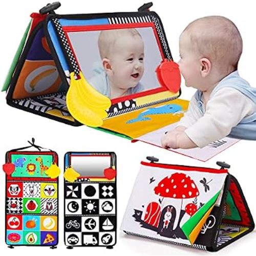 Thremhoo Tummy Time Mirror High Contrast Baby Toys for Newborn 0-6 Months