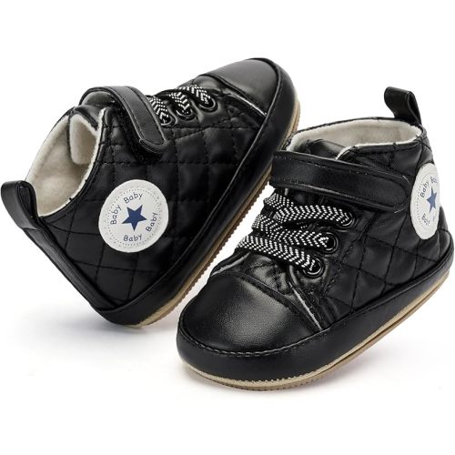 BACSAC Infant High Top Sneakers Baby Shoes Toddler Sneakers Newborn Boy Girl First Walker Shoes Soft PU Slippers for 0-6-12-18 Months for Little Kids Prewalker Shoes for 0-1-2 yrs Old