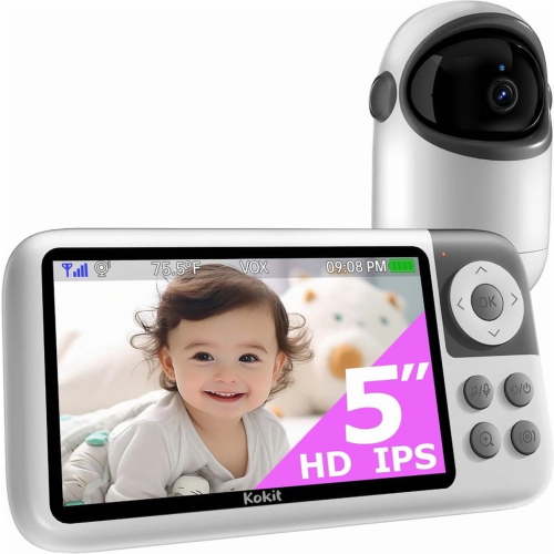 Kokit Baby Monitor with Camera and Audio, No WiFi, 5 inch HD Screen, 2 Way Talk, Vox Mode, Night Vision, 8 Lullabies, Night Vision