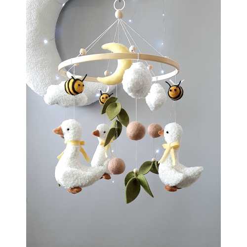 Mobile baby, forest mobile, goose, mobile in the crib, gift to a newborn, toy in the crib, mobile on the farm, toy goose