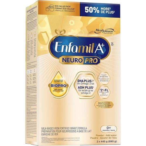 Enfamil A+ NeuroPro Baby Formula, Refill Carton, with Brain Building DHA and 2’FL for Immune Support, 0+ Months, 2 x 445g (890g)