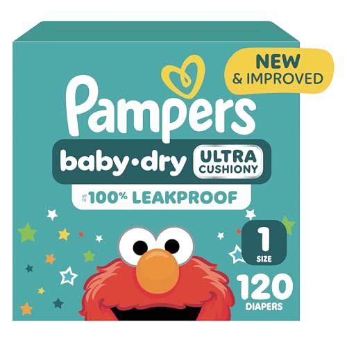 Pampers Baby Dry Ultra Cushiony Diapers, Size 1 (8-14 lbs), 120 Count, Up to 100% Leakproof