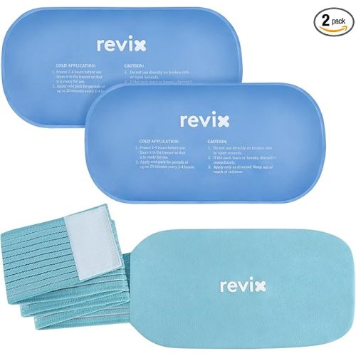 REVIX Ice Packs for Injuries Reusable, 2 Packs Hot and Cold Pack with Adjustable Strap, Flexible Ice Wraps for Joints and Muscle, Rotator Cuff, Back, Knee Discomfort Relief (10" x 5" Blue)
