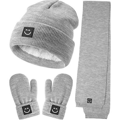 Baby Beanie Mittens Scarf Set,Toddler Kids Winter Hat and Thermal Gloves Neck Warmer Set for Girls Boys