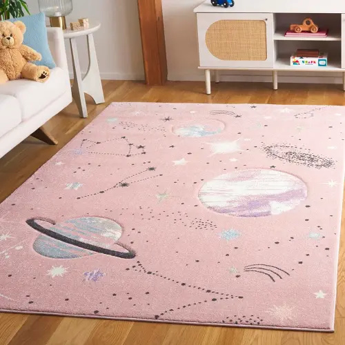 SAFAVIEH Carousel Kids 100 Collection Area Rug - 4' x 6', Pink & Purple, Transitional Design, Stain Resistant, Ideal for High Traffic Areas in Living Room, Bedroom & Dining Room (CRK122U-4)