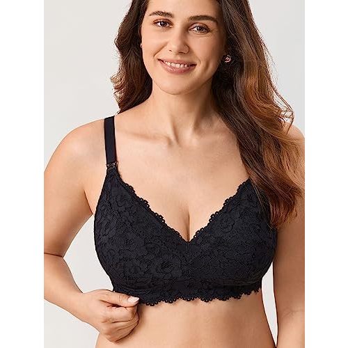 MOMANDA Women's Pumping Bra Hands Free Lace Nursing Bras for Maternity Breast Breastfeeding Cute Support