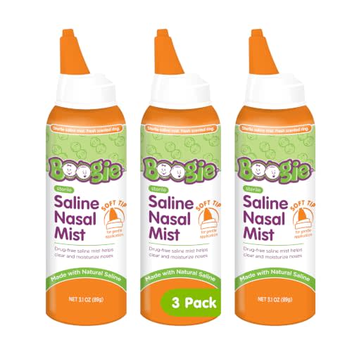 Boogie Saline Nasal Spray Mist for Baby and Kids - 3.1oz (Pack of 3) | Drug-Free Natural Saline - Helps Clear & Moisturize Noses - Allergy Relief - Nasal Decongestant
