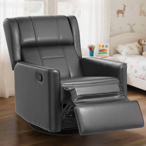 LOBERFVE Recliner Chair, 360 Swivel Rocker Chair for Adults, Rocking Recliner Chair for Small Spaces, Upholstered Leather Glider Recliner Nursery Chair for Living Room, Nursery, Black