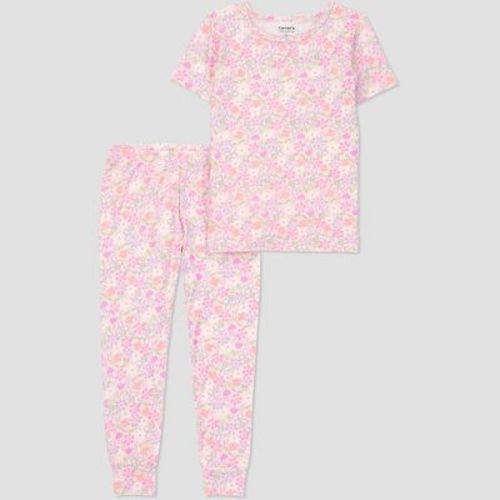 Carter's Just One You® Toddler Girls' 2pc Short Sleeve Comfy Soft Snug Fit Floral Pajama Set - Rose Pink 4T