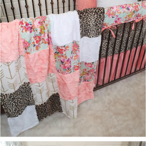 Summer Floral and Cheetah Minky Girl Crib Bedding – DBC Baby Bedding Co