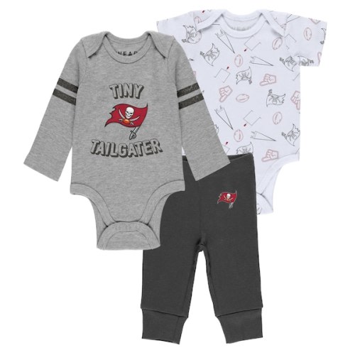 Newborn & Infant Tampa Bay Buccaneers WEAR by Erin Andrews Gray/Pewter/White Three-Piece Turn Me Around Bodysuits & Pant Set