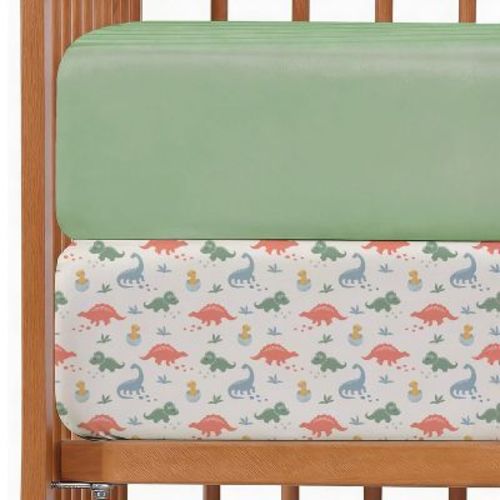 CGK Linens Microfiber Baby Crib Sheets – Soft, Breathable Fitted Crib Sheets, Oeko-Tex Certified in Dino Land, Size Standard