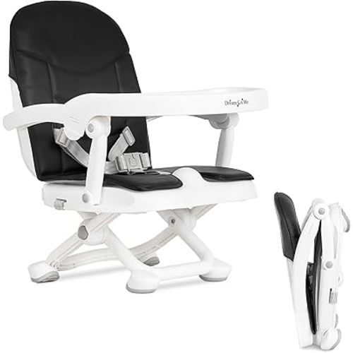 Dream On Me Munch N Go Booster Seat for Babies 6–36 Months, 3-in-1 Feeding, Floor & Table Seat, Adjustable 4 Heights, Lightweight Portable Design, 3-Point Safety Harness, Easy to Fold & Carry- Black