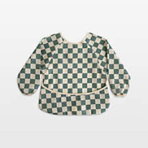 Mushie Blue Check Long Sleeve Bib