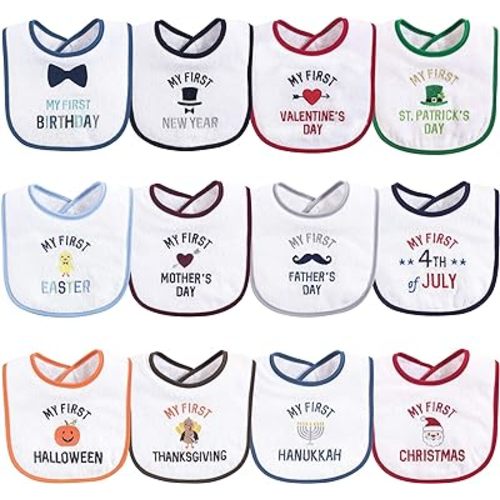 Hudson Baby Unisex Baby Cotton Terry Drooler Bibs with Fiber Filling, Boy Holiday, One Size