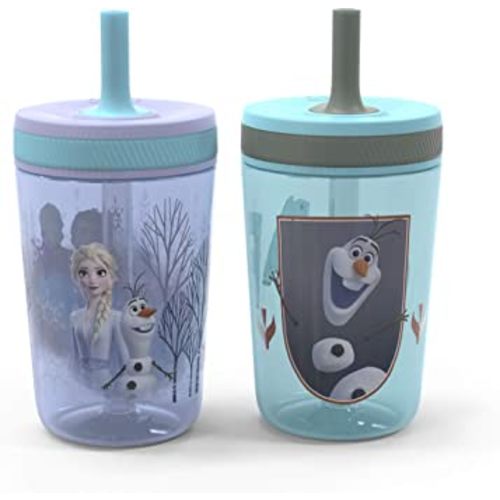 Zak Designs Disney Frozen II Movie Kelso Tumbler Set, Leak-Proof Screw-On Lid with Straw, Made of Durable Plastic and Silicone, Perfect Bundle for Kids (Frozen 2 Olaf, 15 oz, 2pc Set)