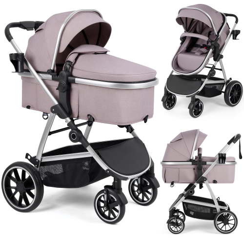 babyeap Baby Stroller,2 in 1 Lightweight Travel Stroller,Compact Foldable Stroller for Toddler with Reversible,Brown