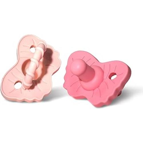 RaZbaby RaZzies Pacifier 2-Pack for Newborns &Infants 0m+ - Natural Nipple Shaped BPA Free Medical Grade Silicone - Nose Contoured Design - Lightweight, & Durable 1 Piece Design - Pink/Dark Pink