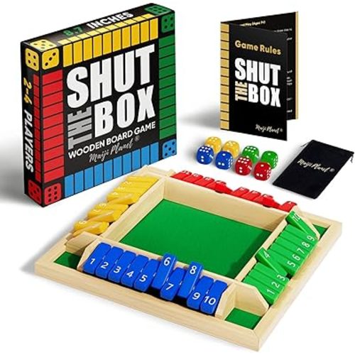 Classic Original Shut The Box Game, Math Dice Board Game for Family Night Classroom Travel, Wooden Table for Group Kid Adult Senior, Camp Party Bar, Easy Quick and Fun, 2-4 Players