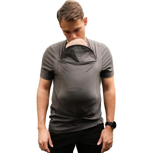Lalabu The Dad Shirt | Hands-Free Baby Carrier for Dad with Kangaroo Pouch | Engineered for Bonding, Safety, & Comfort for Newborns Up to 15 Lbs. | CPSC Compliant - Simple Gray - Medium