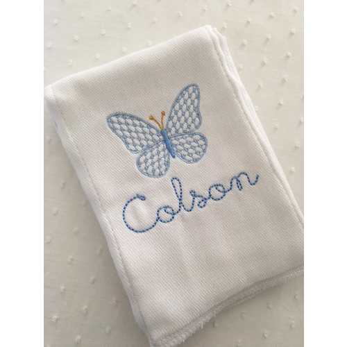 Monogrammed Butterfly Burp Cloth Embroidered