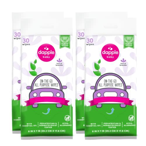Dapple Baby All Purpose Wipes, Hint of Lavender, Plant Powered, Hypoallergenic, 30 Count (Pack of 4) | Plant Powered, Hypoallergenic