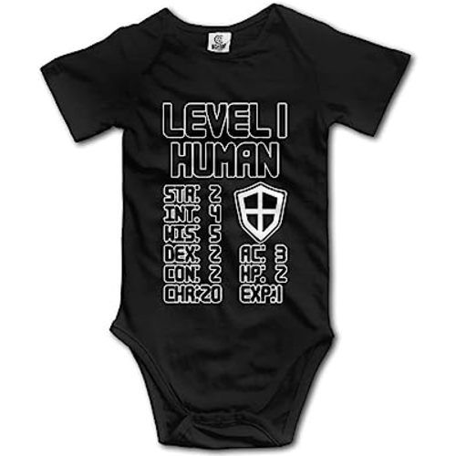Level 1 Human Cute Toddler Rompers Video Game Themed Baby Short Sleeve Bodysuit Black
