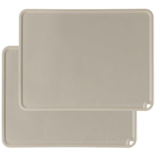 KVK Silicone Placemat for Toddles Kids Non-Slip Reusable Portable Baby Placemats for Restaurant Stain-Proof Children Food Mats Eating Table Mat 2 Pack (Ecru)