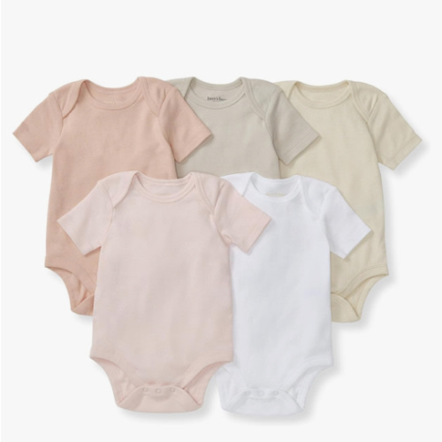 Burt's Bees Baby Bodysuits, Short Sleeve and Long Sleeve One-Pieces, 100% Organic Cotton, Pack of 5