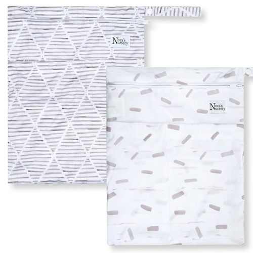 Nora's Nursery Wet Dry Bags with Two Zippered Pockets - Reusable and Washable Wet Bag for Swimming, Travel, Beach, Pool, Daycare, Cloth Diapers, Toiletries and Swimsuits - 11x15 - Boho - 2 Pack