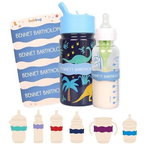 InchBug Orbit Labels Silicone Bottle Bands, 4-Pack, Lullaby Blue