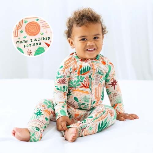 Bamboo Convertible Zipper Toddler Pajama - Desert Cactus Beige Bamboo One-Piece Romper - Mama I Wished For You Affirmation – Raising Mama