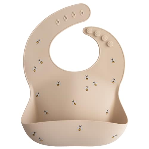 mushie Silicone Baby Bib | Adjustable Fit Waterproof Bibs (Bees)