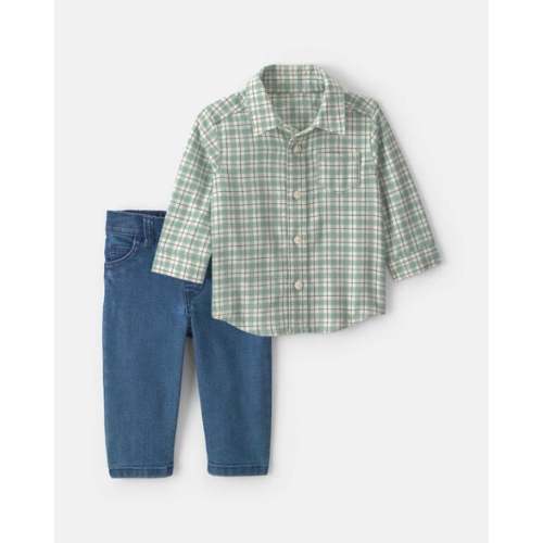 Baby Boy 2-Piece Plaid Flannel Long-Sleeve Top & Pant Set - Green/Indigo | Carter's