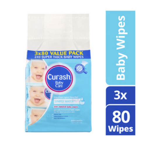 Curash Simply Water Sensitive Skin Baby Wipes | 240 pack
