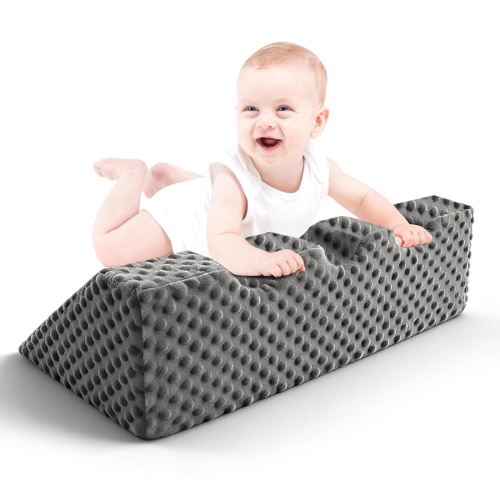 Tummy Time Pillow for Neck & Shoulder Strength | Nursing Prop to Relieve Infant Gas, Reflux & Burping with Removable Cover Memory Foam Support,Gray