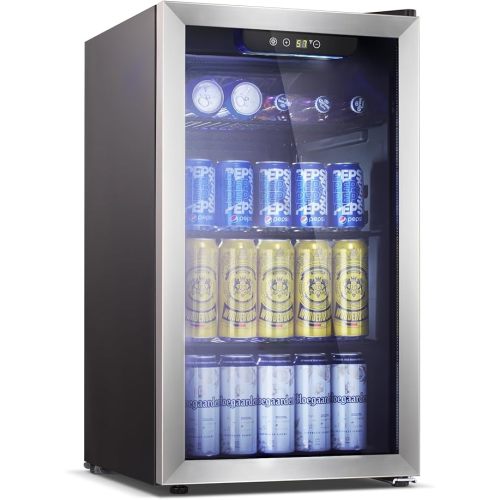 Antarctic Star Beverage Refrigerator Cooler-68 Can 16 Bottle Mini Fridge for Soda Beer Wine Champagne,Glass Door, Drink Dispenser, Knob Control,for Home and Bar,1.7Cu.Ft,Black